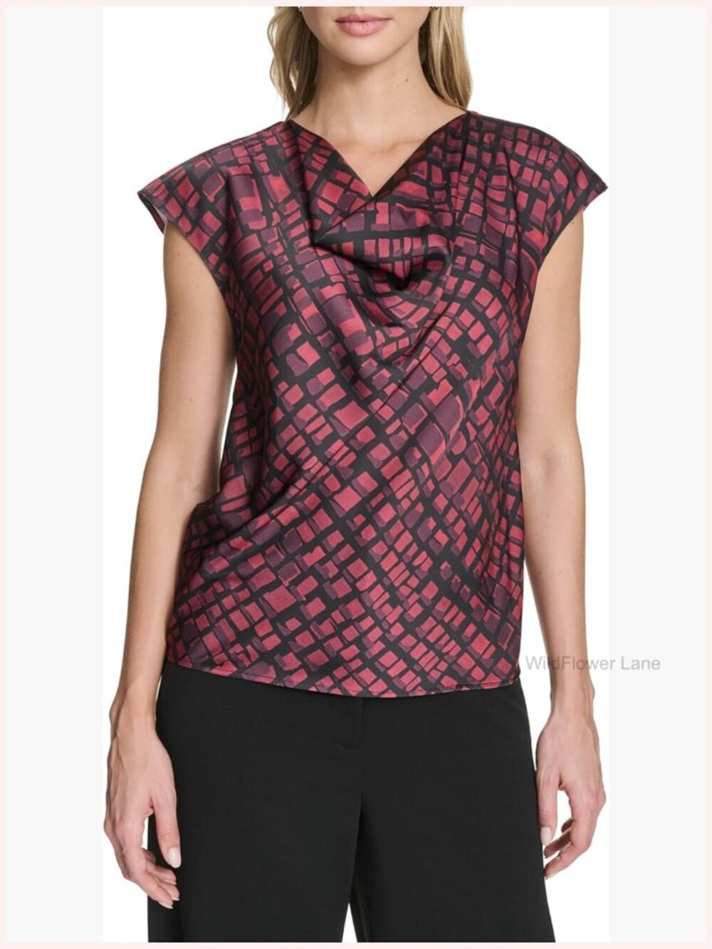 Drape Neck Soft Blouse V-Neck Short Sleeve Regular Fit Polyester